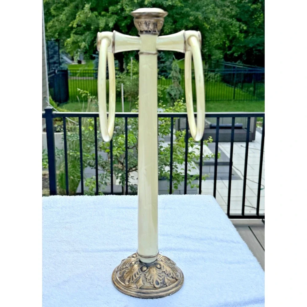 Vintage Hamilton Lucite Marble Look Towel Tree Bronze Tone Dual Ring Holder 13